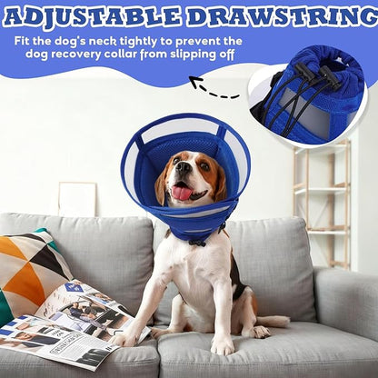 Soft Dog Cone for Dogs After Surgery,Foldable Dog's Cone Collar,Adjustable E Collar Alternative to Stop Licking,Pet Cones for Dog,Doggy Surgery Collar,Dogs Recovery Collars & Cones,Blue,L