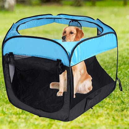 Portable Pet Playpen for Dogs and Cats,Pop Up Playpen for Small Middle Dogs Cats Pet Tent Playground,Indoor Outdoor,37x37x24,Blue/Black,1Pack