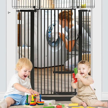 SHYUJAJIE 55 Inch Extra Tall Pet Gate with Small Cat Door, 29.55"-46.06" Adjustable Wide Dog Gate, Tall Cats Gates for Doorway, Stairs, House(Black)