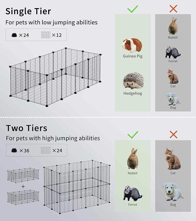 LURIVA Small Animal Playpen, Guinea Pig Cages, Pet Playpen, Rabbit Cage,Small Animal Cage, Puppy Kitten Dog Playpen, Indoor Outdoor Portable Metal Wire Yard Fence,15 X 12 Inch, 24 Panels, Black
