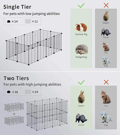 LURIVA Small Animal Playpen, Guinea Pig Cages, Pet Playpen, Rabbit Cage,Small Animal Cage, Puppy Kitten Dog Playpen, Indoor Outdoor Portable Metal Wire Yard Fence,15 X 12 Inch, 24 Panels, Black