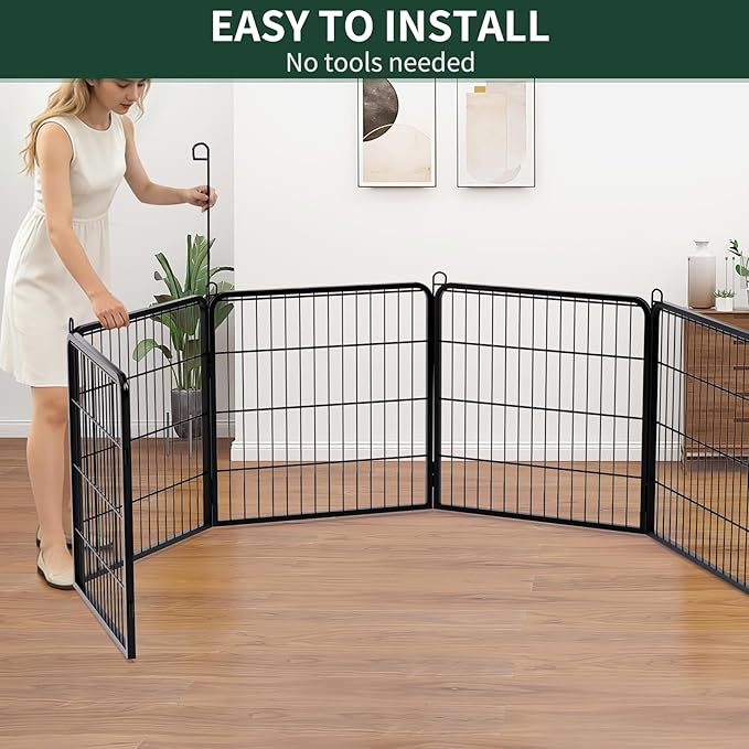 PETIME Dog Playpen,Metal Exercise Puppy Pen Heavy Duty Kennels Yard Fence Indoor/Outdoor 22" W x 24" H 8 Panels Dog Cage with Octagon Top Cover