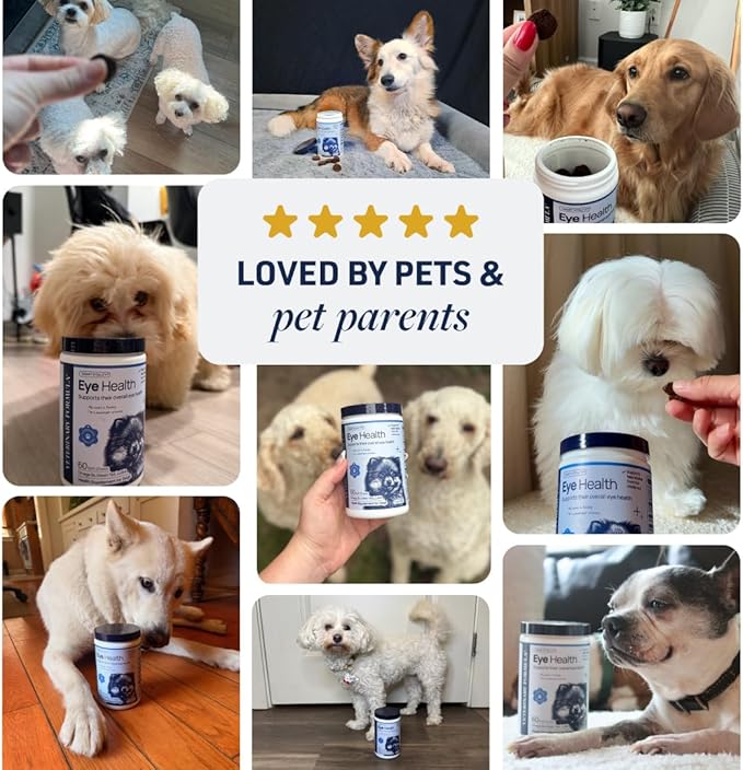 Veterinary Formula Eye Health Supplement for Dogs – Vet-Formulated Tear Stain Chews with Omega 3, Lutein & Cranberry – Smart Vitality Supports Eye Moisture, Stain Reduction & Immunity, 60 Soft Chews