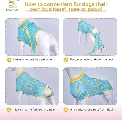 LovinPet Dog Recovery Suit for Large Medium Dogs Pet Pajamas Anti Licking Bodysuit for Abdominal Wound After Surgery for Shedding Skin Disease,Effectively Help,Duck,Blue,M