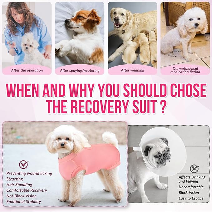 SlowTon Dog Recovery Suit - Surgery Recovery Suit for Female Male Dogs, Dog Onesie After Spay Abdominal Wounds, E-Collar Cone Alternative Prevent Licking Pet Surgical Suit(Light Pink,XXL)
