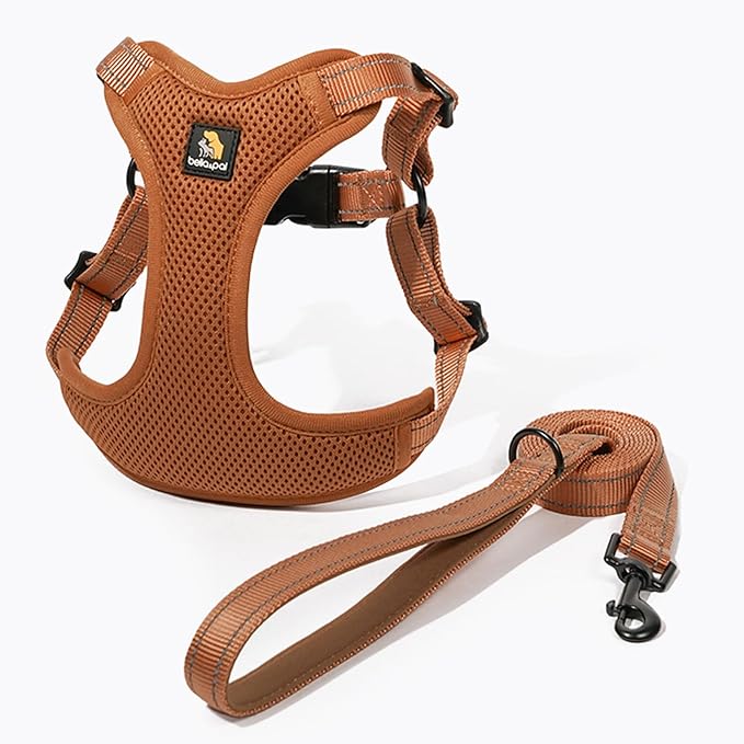 BELLA & PAL Adjustable Step-in Dog Harness, Puppy No-Pull Vest with Leash Set for XS/Small & Medium Dog, Breathable All-Weather Mesh, Reflective Strip, Secure Hook & Loop, Buckle Closure (Mokka, S)