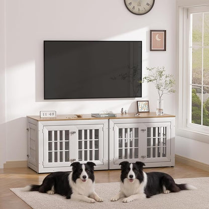 Snuowu 38" Heavy Duty Dog Crate Furniture for Small,Medium and Large Dogs,Rustic Wooden Dog Cage Kennel Indoor Furniture with Waterproof Top,Decorative Pet House Side End Table (White & Wood)