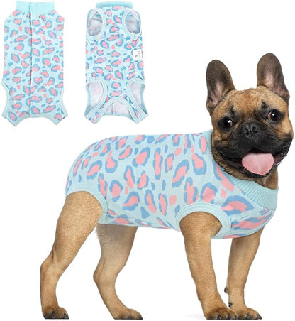 SAWMONG Recovery Suit for Dogs After Surgery, Dog Recovery Suit Breathable Polyester, Pet Spay Surgical Suit Female Male, Dog Onesie Body Suit Substitute E-Collar Cone(Blue Leopard,L)