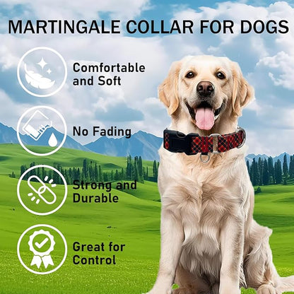 Christmas Martingale Collar for Small Dogs Plaid Dog Collars with Buckle Adjustable Soft Nylon Dog Collar (Red Plaid, Small)