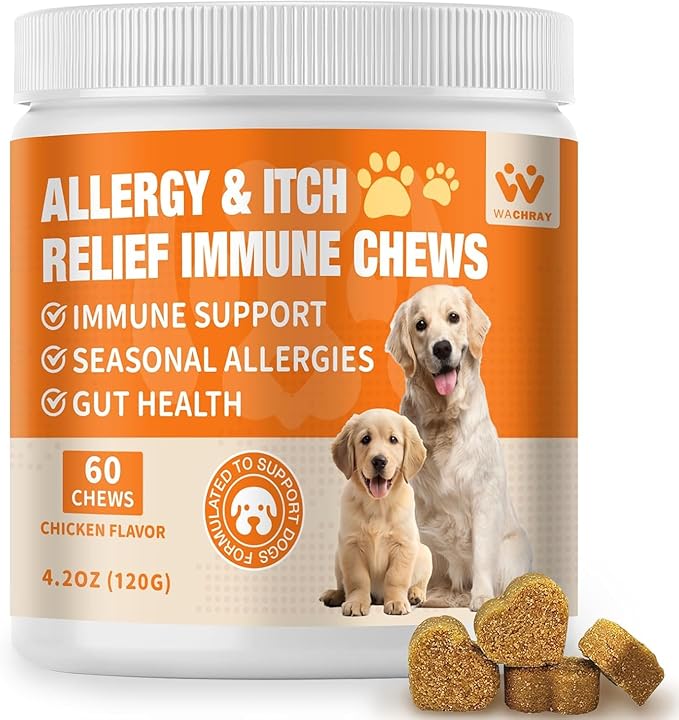 Dog Allergy Relief Chews - Advanced Dog Allergy Chews - Dоg Itching Skin Relief Treatment Pills with Probiotics - Immune Support & Skin Relief for Coat, Seasonal Allergies - 60 Treats Chicken