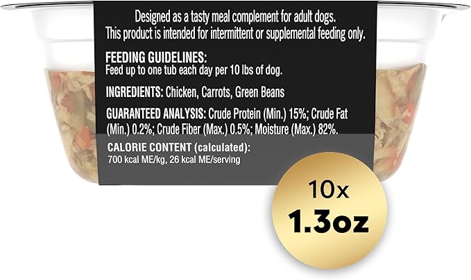Cesar Simply Crafted Adult Wet Dog Food Toppers for Dry Food, Chicken, Carrots & Green Beans, 1.3 oz Tubs, 10 Count