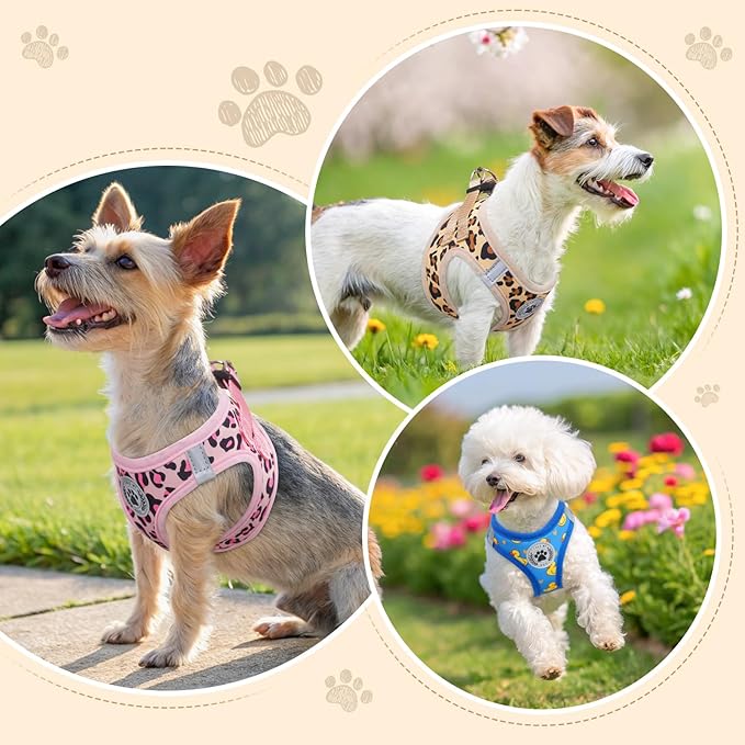 BEAUTYZOO Step in Dog Harness and Leash Set,Reflective Dog Harness No Pull No Choke Puppy Harness for Small Medium Large Dogs Cats,Soft Padded Mesh Vest Harnesses for Girl Boy Pets,Leopard Khaki S