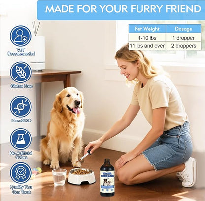3.4 FL OZ Dog Tracheal Collapse Support Drops, Trachea Cough Elixir, Herbal Respiratory Support for Dogs, Helps Ease Throat & Airway Irritation and Maintain Healthy Tracheal Function (Chicken Flavor)