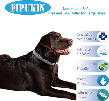Flea and Tick Collar for Large Dogs, 2‑Pack | 8‑Month Waterproof Protection with Natural Essential Oils | Includes Comb & Tick Removal Tool