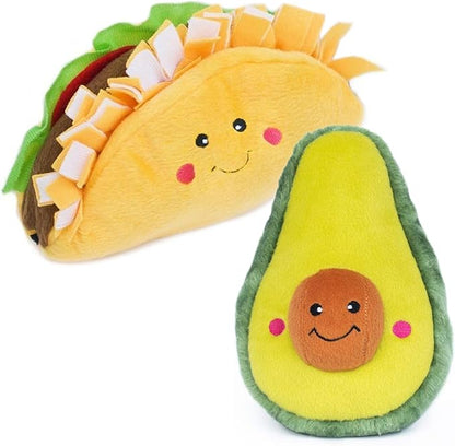 ZippyPaws NomNomz - Dog Squeaky Toys to Keep Them Busy, Funny Food Plush for Small & Medium Dogs, Cute Stuffed Puppy Toy, Pet Products, Gift for Dogs of All Breeds, Soft and Cuddly - Taco & Avocado