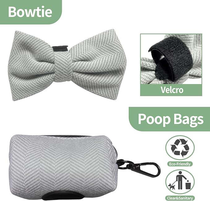 EVERKING 5-Piece Dog Travel Set, Adjustable Harness, Leash, Collar, Poop Bags, Bowtie for Small Medium Dogs, Beige, Breathable No-Pull Design (Slate Gray, L)