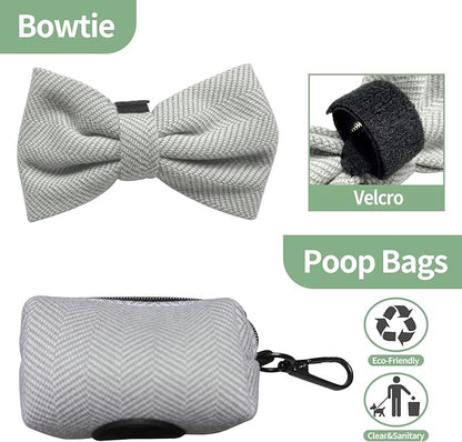 EVERKING 5-Piece Dog Travel Set, Adjustable Harness, Leash, Collar, Poop Bags, Bowtie for Small Medium Dogs, Beige, Breathable No-Pull Design (Slate Gray, L)