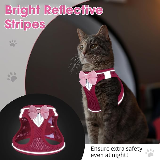 Cat Vest Harness and Leash Set for Walking Escape Proof, Adjustable Kitten Harness Breathable Mesh with Reflective Strips Harness for Kitty Puppy Bunny (Pink,S)