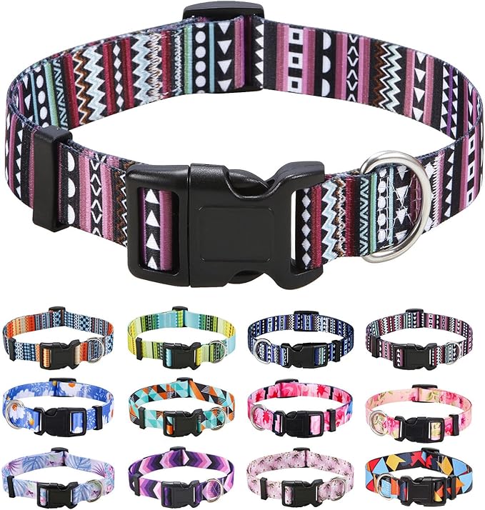 Mihqy Dog Collar with Bohemia Floral Tribal Geometric Patterns - Soft Ethnic Style Collar Adjustable for Small Medium Large Dogs（Bohemian Purple,L）