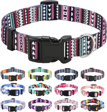 Mihqy Dog Collar with Bohemia Floral Tribal Geometric Patterns - Soft Ethnic Style Collar Adjustable for Small Medium Large Dogs（Bohemian Purple,L）