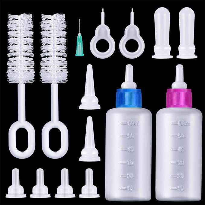Tondiamo 17 Pcs Kitten Bottle Feeding Kit Puppy Bottles for Nursing Puppy Milk, Replacement Nipples Cleaning Brushes Bottle Opening Needles for Newborn Pet Cat Dog Rabbit Goat