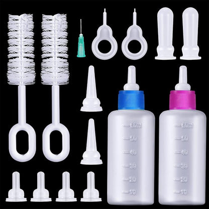 Tondiamo 17 Pcs Kitten Bottle Feeding Kit Puppy Bottles for Nursing Puppy Milk, Replacement Nipples Cleaning Brushes Bottle Opening Needles for Newborn Pet Cat Dog Rabbit Goat