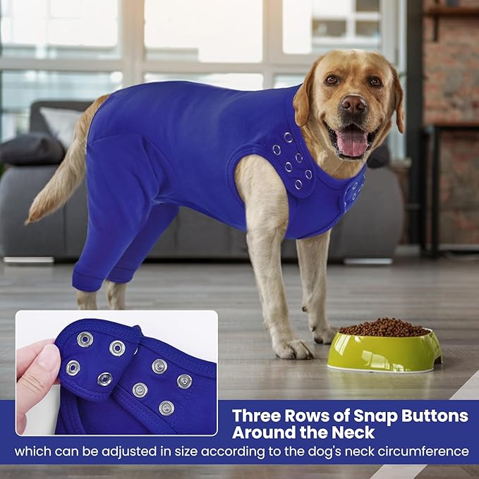 IDOMIK Dog Recovery Suit,Dog Leg Sleeve to Stop Licking Rear Legs,Thigh Wound Protective Sleeve,Male Female Pet Surgical Clothes,Doggy Surgical Suit with Pants Cover,Cone Collar Alternative,Blue,L