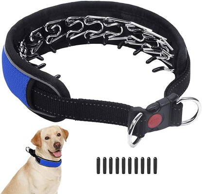 Martingale No Pull Dog Collar for Large Medium Dogs Training Walking, Heavy Duty Nylon Reflective Adjustable Anti Pull Slip Collar with Buckle M Blue