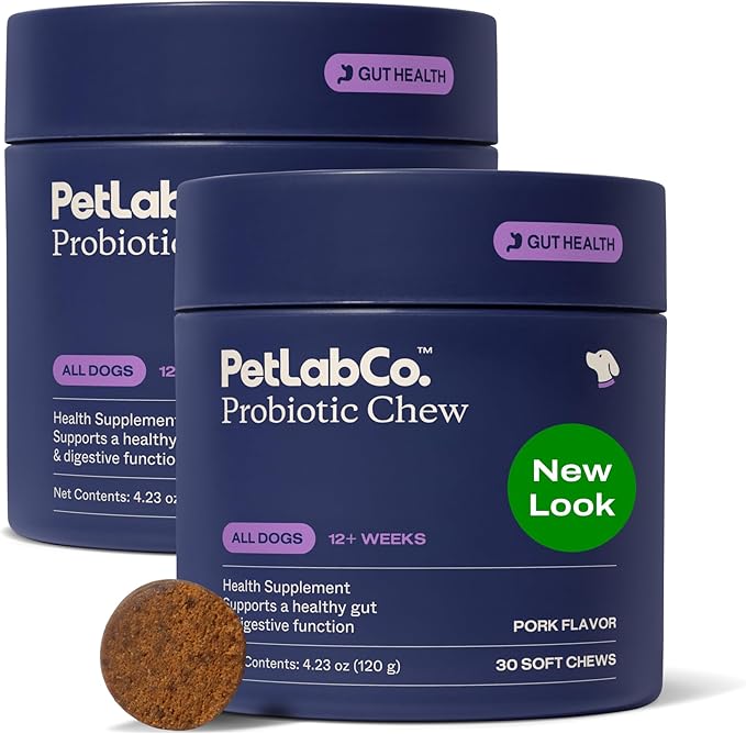 PetLab Co. Probiotics for Dogs, Support Gut Health, Occasional Diarrhea, Digestive Health & Seasonal Allergies - Pork Flavor - 30 Soft Chews - Packaging May Vary (Value 2-Pack)