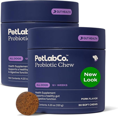 PetLab Co. Probiotics for Dogs, Support Gut Health, Occasional Diarrhea, Digestive Health & Seasonal Allergies - Pork Flavor - 30 Soft Chews - Packaging May Vary (Value 2-Pack)
