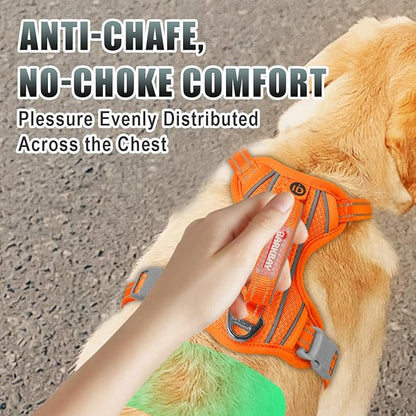 BARKBAY No Pull Dog Harness Large Reflective Dog Harness with Front Clip and Easy Control Handle for Walking Training Running with ID tag Pocket(Orange,L)