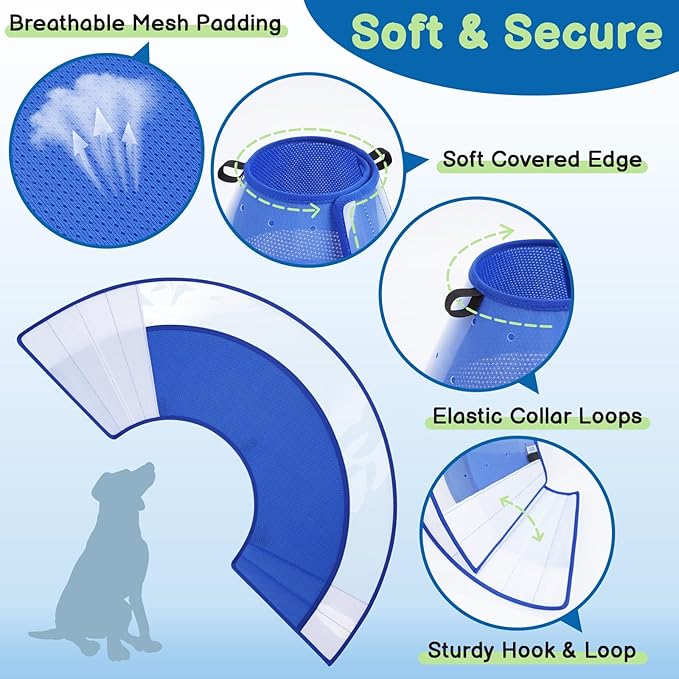 BARKLESS Soft Dog Cone, Soft Cone for Large Dogs to Stop Licking Biting Wounds, Breathable Surgical E Collar for After Surgery, Adjustable Elizabethan Collar for Neuter Incision Care