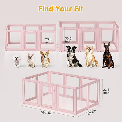 DIY Clear Acrylic Dog Playpen House,Quick Easy Assembly and Disassembly,Strong Floor Suction,Indoor and Outdoor Use,Easy Cleansing Puppy Fence (Skin Pink, 23.6" H, 10PCS)