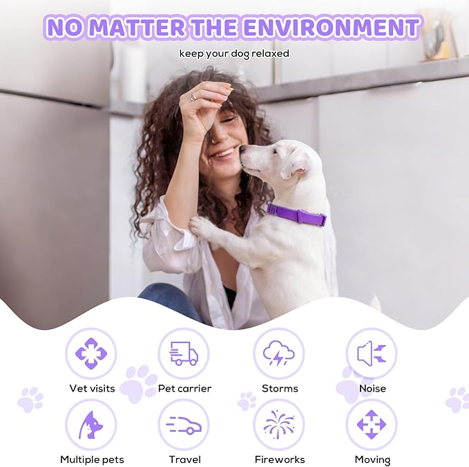 Calming Collar for Dogs 4 Pack, Purple Dog Calming Collar for Anxiety & Stress Relief, Pheromone Dog Collar for Small Medium Large Dogs, Long‑Lasting 60 Days