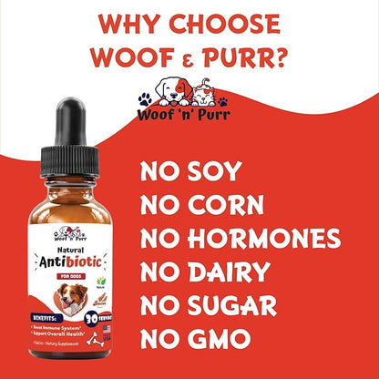 Dog Antibiotics for Infection, Coughs, UTIs, Allergies, Itching | Natural Antibiotics for Dogs to Support Skin, Coat, & Digestion | for All Breeds & Ages | 1 fl oz