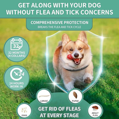 Puyrzoe 4 PCS Flea and Tick Collar for Dogs, 32 Months Protection Waterproof & Adjustable Dog Treatment Collar, Flea and Tick Prevention for Dogs & Puppies (Black)