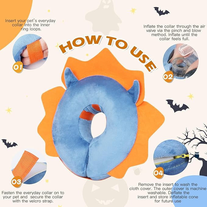 IEUUMLER Inflatable Recovery Dog Collar, Protective Donut Cone, Adjustable Soft Collar for Dog and Cat After Surgery Prevent from Biting & Scratching EU002 - Blue Demon XL