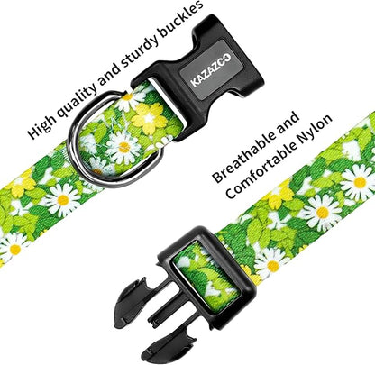 Kazazoo Dog Collar Cute and Soft Nylon Puppy Collar for Boy and Girl, Adjustable Dog Collars for Small Medium Dogs, Green Daisy-S