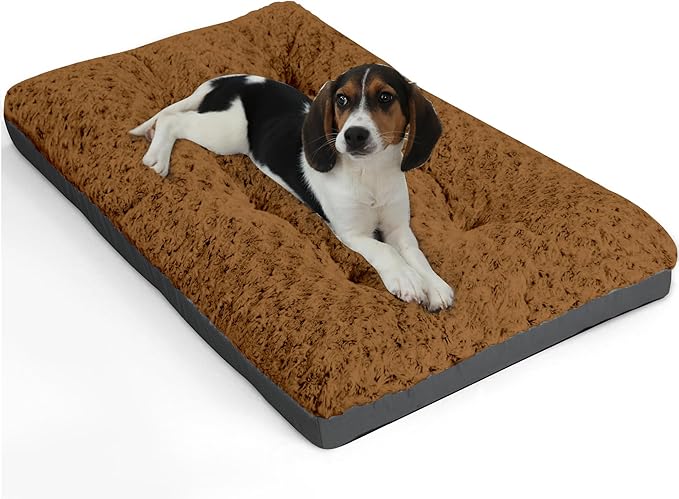 POCBLUE Washable Dog Beds for Crate, Small Plush Pet Mat for Cages, Anti-Slip Crate Pad for Outdoor/Indoor/Car Use, Comfy & Soft Kennel Pad for Dogs and Cats Up to 25 lbs, 23"x17", Brown