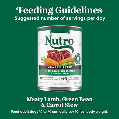 Nutro Hearty Stew Canned Wet Dog Food, Natural Grain Free Dog Food Wet Cuts in Gravy Meaty Lamb with Green Bean & Carrot Stew, 12.5 oz Cans (12 Count, Pack of 1)