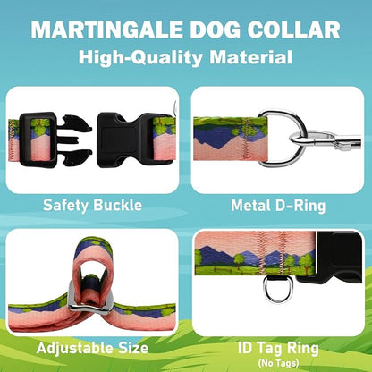 Martingale Collar for Dogs with Buckle No Pull Adjustable Nylon Limited Slip Training Dog Collars (Red Sunset, Medium)