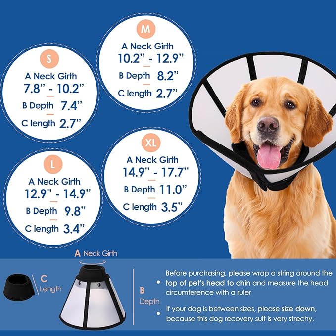 SUNFURA Dog Cones for Large Dogs, Soft Dog Cone to Stop Licking After Surgery, Detachable Pet Recovery E-Collar Alternative for Wound Healing, Black XL
