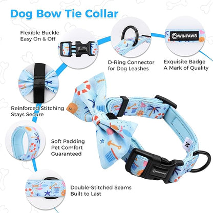 Dog Harness and Leash Collar Set with Dog Poop Bag Holder and Bandanas, Escape Proof Adjustable Puppy Cat Vest with Soft Mesh Padded, Pet Supplies for Small Medium Large Dogs Kitten(Blue Beach, M)