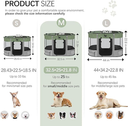 Rest-Eazzzy Dog Playpen, Foldable Kitten Playpen for Medium Dogs, Portable Pet Puppy Playpen with Removable Shade Cover, Indoor Outdoor Travel Camping Use for Small Pets with Carrying Case (M, Green)