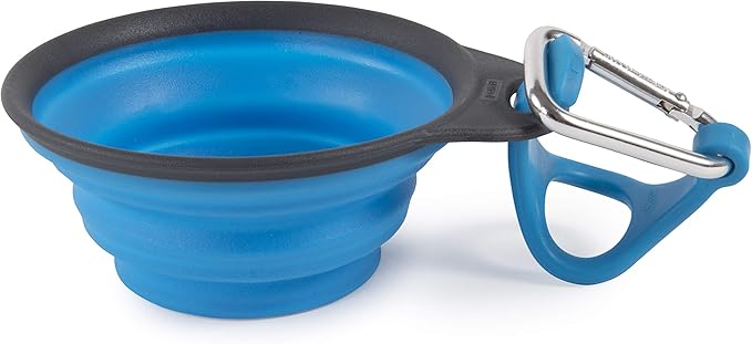 Dexas Pets Collapsible Travel Pet Cup with Bottle Holder and Carabiner, Pro Blue