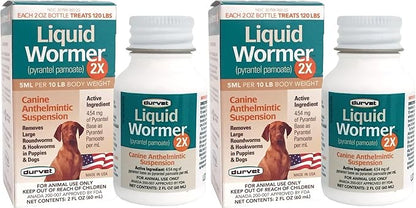 Durvet 2X Liquid Wormer, 2 oz, for Puppies and Adult Dogs - Pack of 2