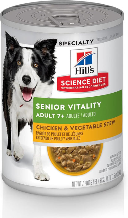 Hill's Science Diet Adult 7+ Senior Vitality Wet Dog Food, Chicken & Vegetable Stew, 12.5 oz. Cans, 12-Pack