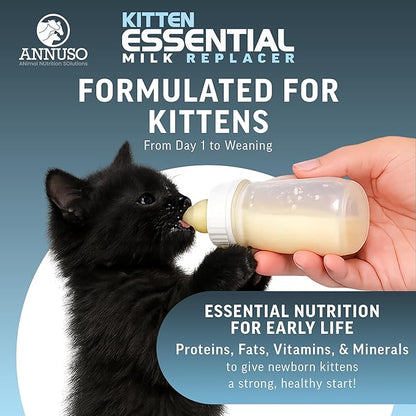 ANNUSO Kitten Essential Milk Replacer, 12oz - 33% Protein & 18% Fat - Complete Nutrition with Probiotics and Key Nutrients, Supports Immunity & Digestion - Easy-Mix Powder