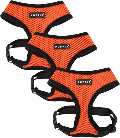Puppia Soft Dog Harness No Choke Over-The-Head Triple Layered Breathable Mesh Adjustable Chest Belt and Quick-Release Buckle, Orange, Medium (Pack of 3)
