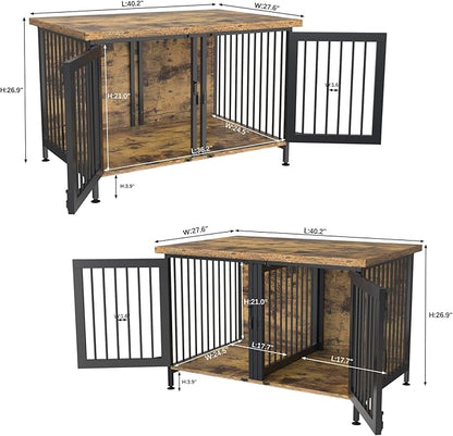 GDLF Double Dog Crate with Divider for 2 Small or 1 Dog, Furniture Style Kennel Indoor Cage with Removable Panel (Int.dims:36.2”Wx24.5”Dx21”H)